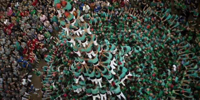 Members of the  Castellers de Villafranca  try to complete their human tower during the 26th Human Tower Competition in Tarragona  Spain  on Sunday  Oct  2  2016  The tradition of building human towers  or Castells  dates back to the 18th century and takes place during festivals in Catalonia  where colles  or teams  compete to build the tallest and most complicated towers  The structure of the castells varies depending on their complexity  A castell is considered completely successful when it is loaded and unloaded without falling apart  The highest castell in history was a 10 floor structure with 3 people in each floor  In 2010 castells were declared by UNESCO one of the Masterpieces of the Oral and Intangible Heritage of Humanity   AP Photo Emilio Morenatti