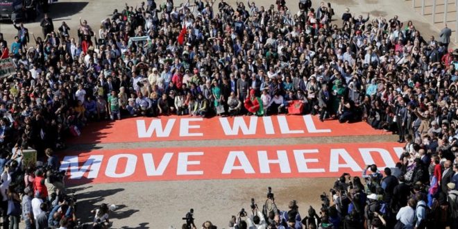 Greenpeace stage a protest outside the UN Climate Change Conference 2016  COP22  in Marrakech  Morocco  November 18  2016  REUTERS Youssef Boudlal