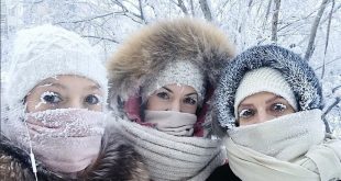 In this photo taken on Sunday  Jan  14  2018  Anastasia Gruzdeva  left  poses for selfie with her friends as the temperature dropped to about -50 degrees  -58 degrees Fahrenheit  in Yakutsk  Russia  Temperatures in the remote  diamond-rich Russian region of Yakutia have dropped to near-record lows  plunging to -67 degrees Centigrade  -88 6 degrees Fahrenheit  in some areas   sakhalife ru photo via AP