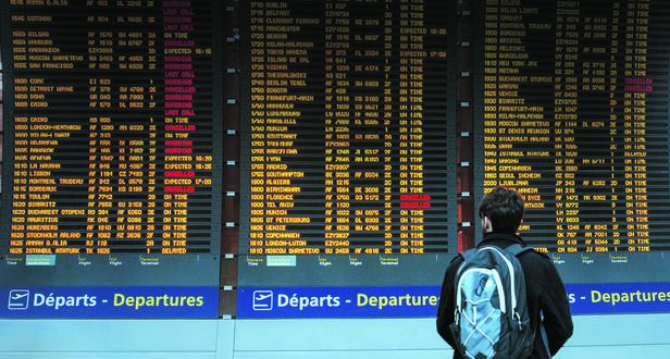 Bruno Levesque / IP3  Roissy France 30 Mars 2018 Illustration aeroport de Paris Charles de Gaulle Tableau d'affichage des departs